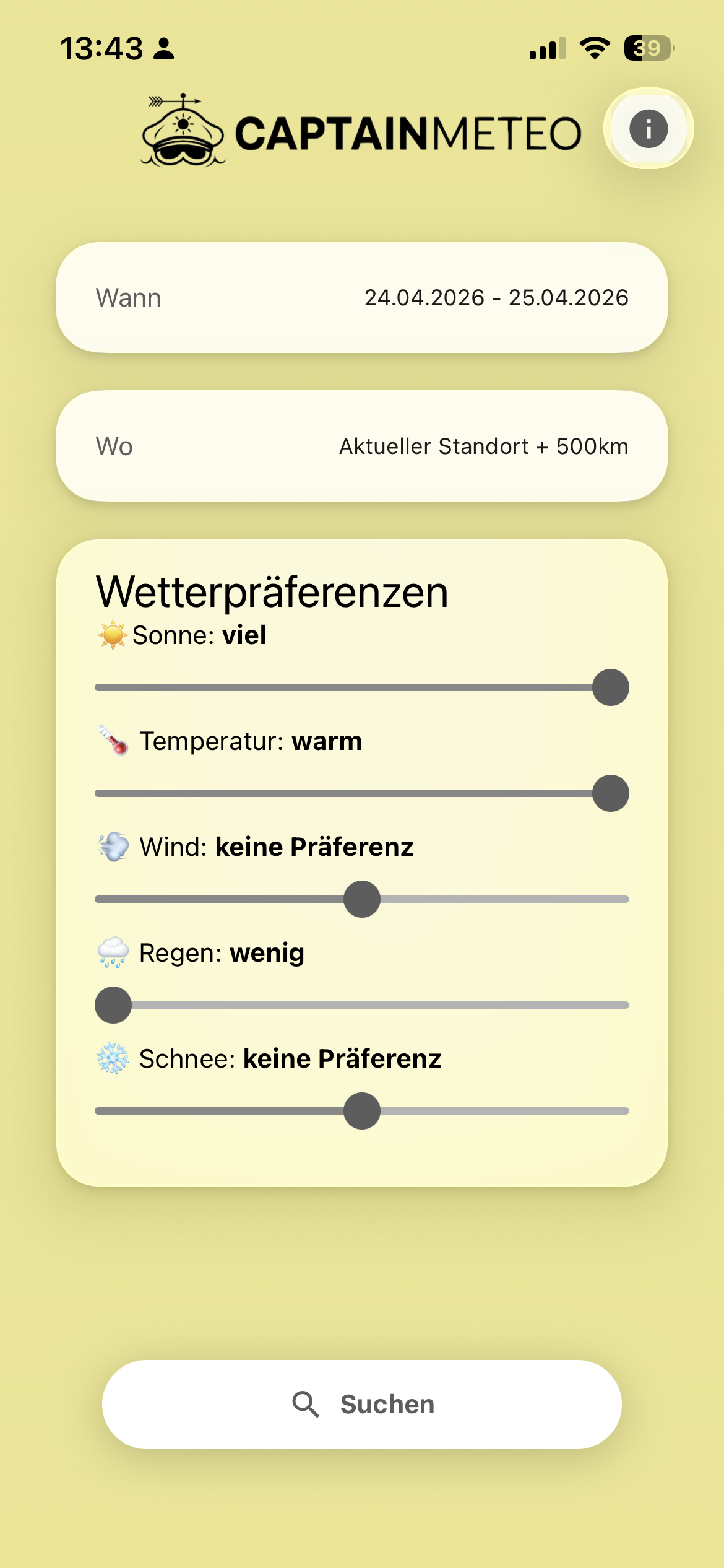 Wetter-Präferenzen einstellen